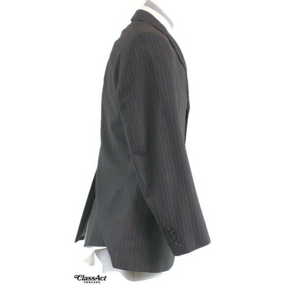 J. Ferrar Black Mens Modern Fit 2 Piece Suit 3 Btn Black Striped 40R 34" Waist - Picture 7 of 10
